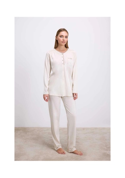 L'ombre Uzun Kollu T-shirt Ve Pantolon Pijama Takım Mavi
