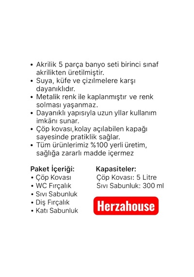 Herza House 5 Parça Akrilik Banyo Seti Krem Tek Ebat Çok Renkli