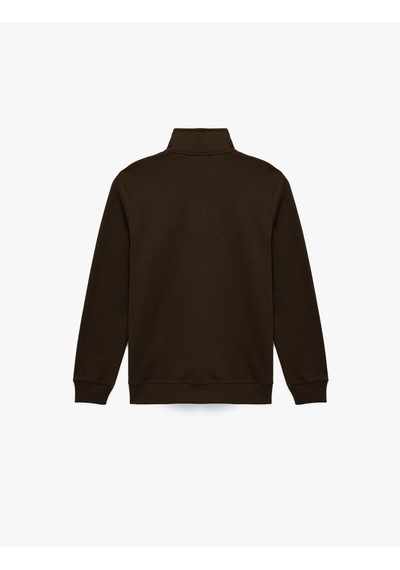 Koton Uzun Kollu Şardonlu Basic Yarım Fermuarlı Sweatshirt Kahverengi 6wam70016mk Kahverengi
