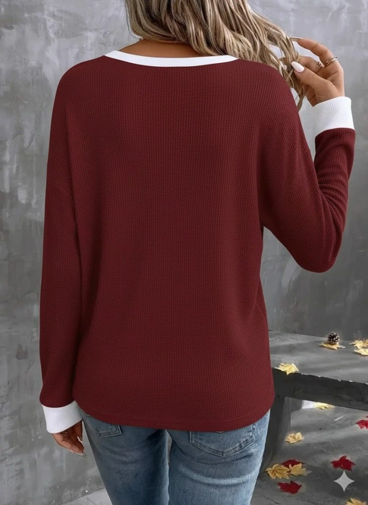 Hazego Kadın Uzun Kollu V Yakalı Waffle Bluz Turuncu