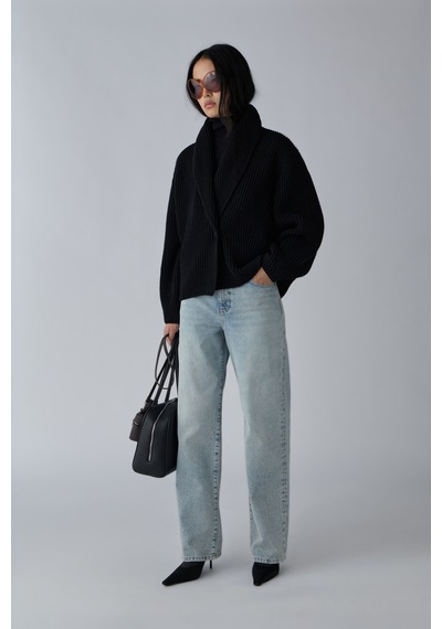 Suud Collection Siyah Mana Oversize Yün Triko Hırka