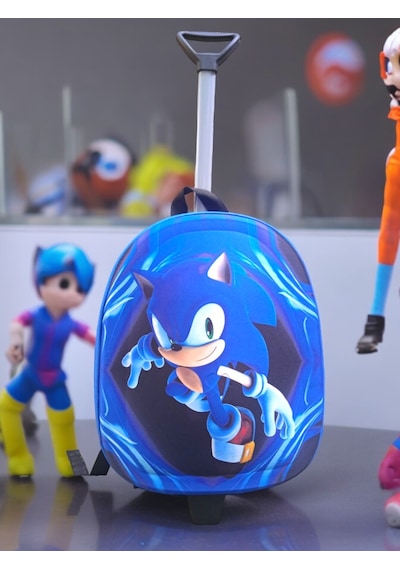 Sonic Anaokulu Kreş Çocuk Valiz Sırt Çantası Çekçekli Sonic Teker