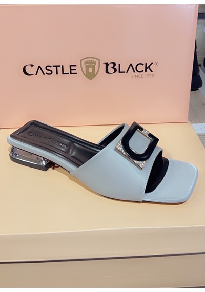 Arme Cıty Castle & Black Ac35828 Kısa Topuk Önü Taşlı Rahat Şık Terlik Gri Buz