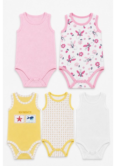 Babyhola 5'li Atlet Kol Çıtçıtlı Badi Mix Set Pembe