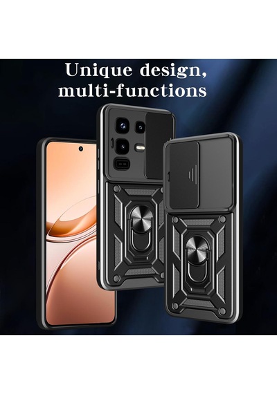 Teleplus İnfinix Note 50 Pro Plus Kılıf Magnetik Standlı Kamera Korumalı Slide Sürgülü Cover Kapak Siyah