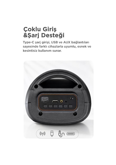 Bluetooth Hoparlör Kablolu Mikrofonlu Rgb Işıklı Speaker D66 Siyah Müzik Eşyası Parti Aleti