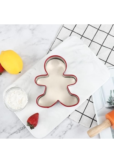 Kırmızı Kenarlı Zencefil Adam Kurabiye Kalıbı Seti, Paslanmaz Çelik, 3 Farklı Boy, Pastacılık Ve Kek Yapımı İçin Kesici Kalıp, 13 Cm 10 Cm 9 Cm