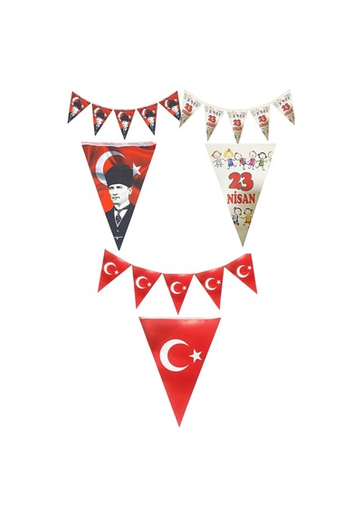 3lü Flama Set 23 Nisan Flama, Atatürk Baskılı, Türk Bayrağı Baskılı Bayrak Kağıt 19 Mayıs Süs