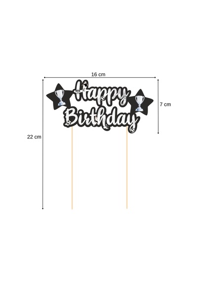 Siyah Beyaz Taraftar Temalı Happy Birthday Kaligrafi Pasta Üstü Süs Tüm Yaşlar