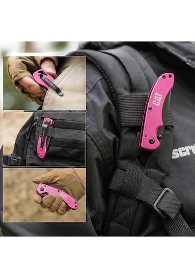 Cat Da980060 Kemer Askı Kancalı Katlanabilir 15cm Paslanmaz Çelik Pembe Kamp Çakısı