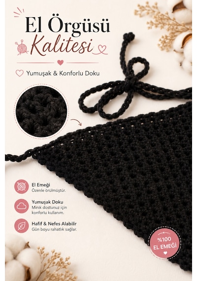 Kadın Ve Köpek Kombin Bandana El Örgüsü Bohem Stil Uyumlu Anne Köpek Bandanası Ayarlanabilir Tasarım Siyah