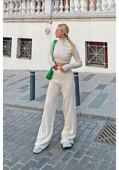 Demora Butik Parmak Geçmeli Triko Takim 2 Li Krem