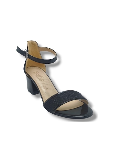Selfie 4270-26 Simli Rugan Tek Bant Orta Topuk Fashion Kadın Sandalet 5,5cm Siyah