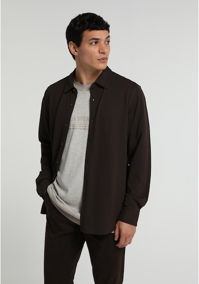 Colin's Colins Regular Fit Shirt Neck Düz Erkek Kahverengi Uzun Kol Gömlek Cl1082019 Q1.v1 Brw