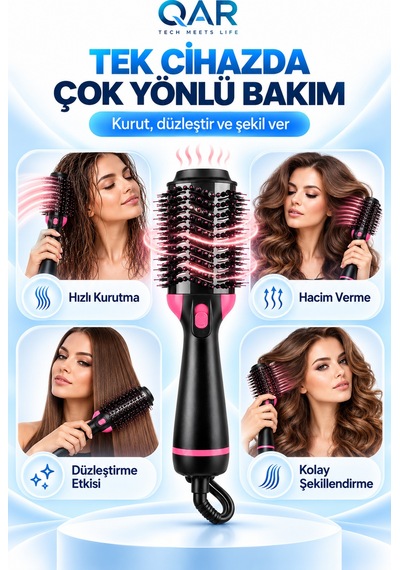 2200w Hava Üflemeli Saç Şekillendirici İyonik Fön Tarağı Düzleştirici Ve Hacim Verici Fırça