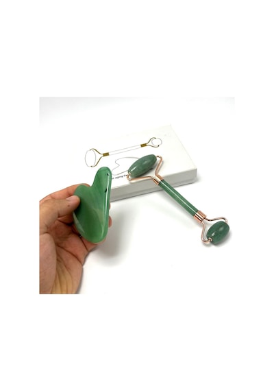 Yıldız Doğal Taş Sertifikalı A+nturin Roller + Gua Sha Doğal Taş Masaj Aleti