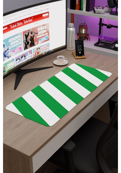 Yeşil Beyaz 70x30 Xl Taraftar Gaming Oyuncu Mouse Pad Kaymaz Taban Büyük Klavye Fare Altlığı Şerit