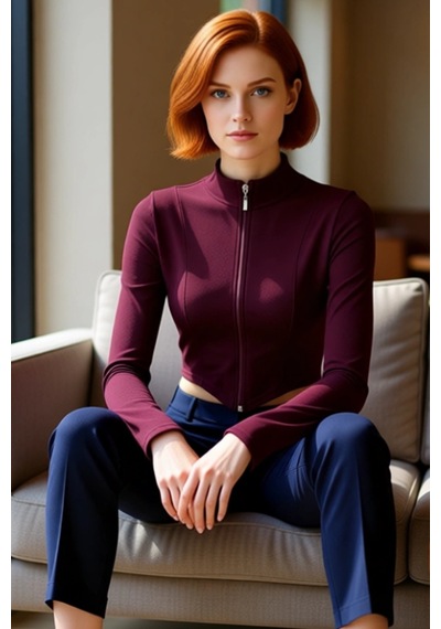 Frm Kadın Fermuarlı Dik Yaka Örme Crop Üst Kaliteli Şık Rahat Modern bordo