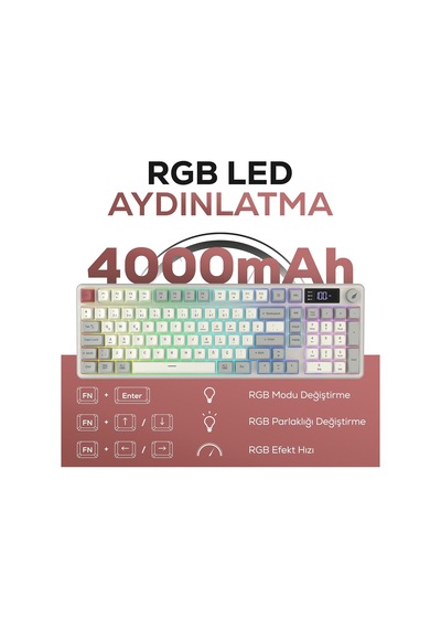 Hk258 Membrane Lcd Rgb Kablosuz/bluetooth Siyah Turuncu Full Türkçe Gaming Klavye Kırmızı Haki