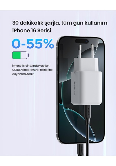 Ugreen 30w Gan Hızlı Şarj Cihazı 2 Portlu, 1xusb-a, 1xusb-c, Beyaz, 65015