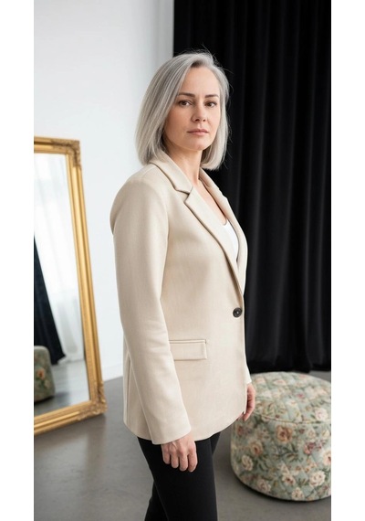 Byemelika Süet Blazer Bej Ekru