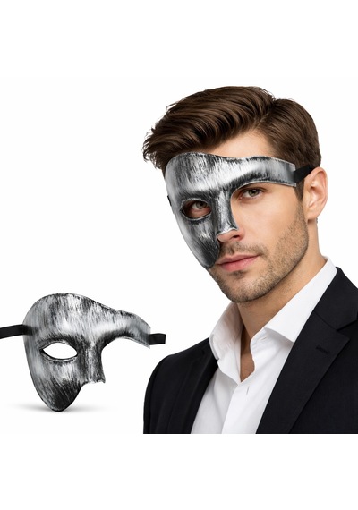 Lunaev Antik Eskitme Gümüş Erkek Yarım Maske - Phantom &amp Amp Amp Balo Maskesi "