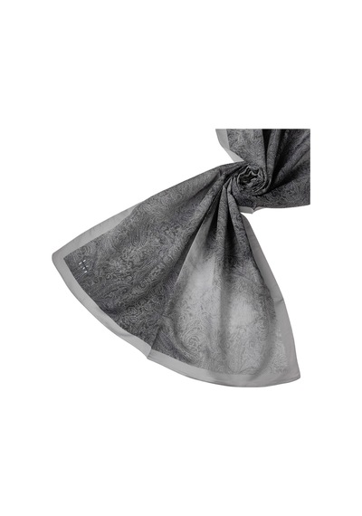 Mim Eşarp Işıl İpek Cotton Vual Etnik Desenli Şal 75x190 Cm Gri