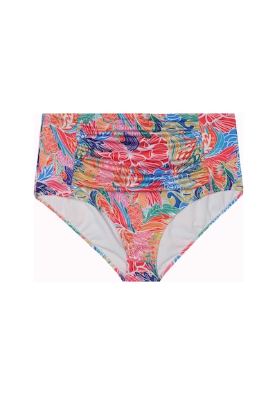 Büyük Beden Drape Detaylı Toparlayıcı Yüksek Bel Kadın Bikini Alt Çok Renkli