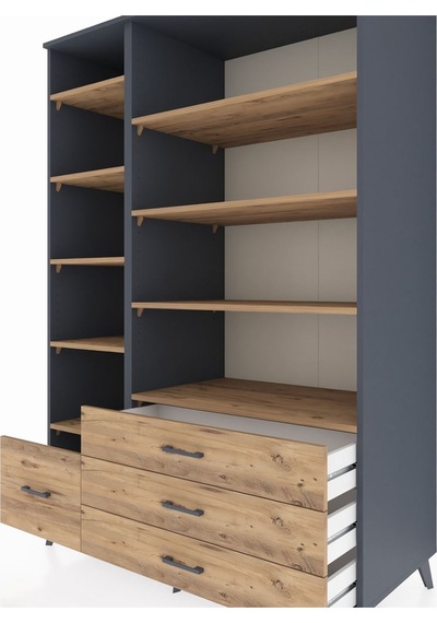 Kronos Dolap 9 Raflı 4 Çekmeceli 132x59x195 Antrasit-çam/çam Antrasit