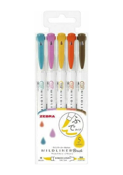 Zebra Mıldlıner Fırça Uçlu Fosforlu Kalem 5'Li Wft8-5C-Rc