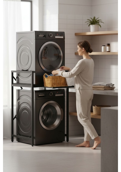 Çamaşır Sepeti Çekmeceli Çamaşır Makinası Ve Kurutma Makinası Rafı Makina Üstü Banyo Düzenleyici Raf Siyah-black
