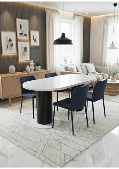 Oslo 180x90x74cm 36mm Kalın Kenarlı Oval Beyaz Sütunlu Mutfak Masası Sandalye Yok Sadece Masadır Beyaz-siyah Oslo 180x90x74cm 36mm Kalın Kenarlı Oval Beyaz Sütunlu Mutfak Masası Sandalye Yok Sadece Masadır Beyaz-siyah