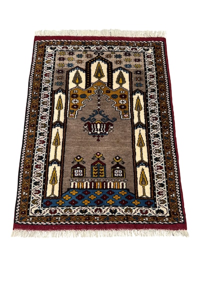 El Dokuma Sıfır Yahyalı Halısı Vizon Seccade 80x115 Yün Namazlık