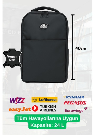 Jet Turtle Seyahat Sırt Çantası 40cm 40x25x15 Cm Pegasus, Wizz Air, Ryanair, El Valizi Koltuk Altı Valizi Vegan Deri