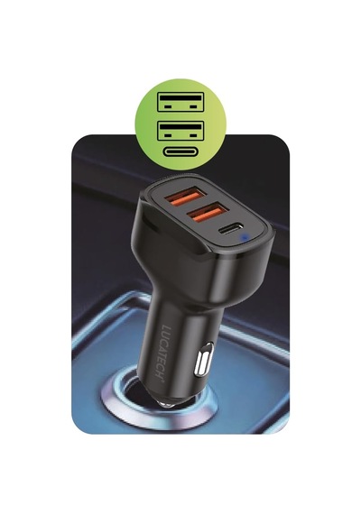100w Ultra Hızlı Turbo Araç Şarj Başlığı 2 Usb + 1 Pd Siyah