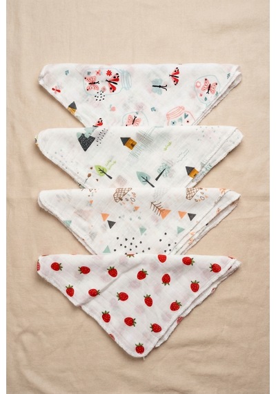 Modern Desenli Müslin Bebek Ağız Mendili Günlük Kullanım İçin Yumuşak Dokulu 25 x 25 CM 8'li Set