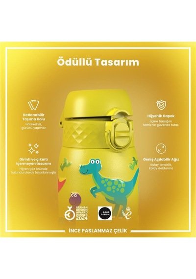Ion8 - Paslanmaz Çelik Çocuk Suluk - Dinozorlar - 400 Ml - Sızdırmaz Çok Renkli