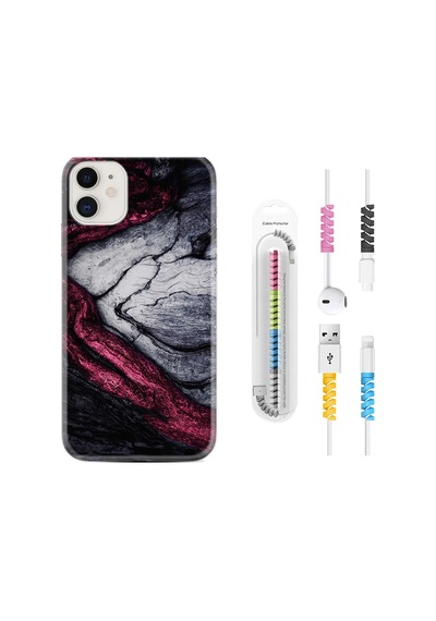 Apple Uyumlu iPhone 11 Kılıf Kablo Koruyuculu Purple Gray Marble 1617
