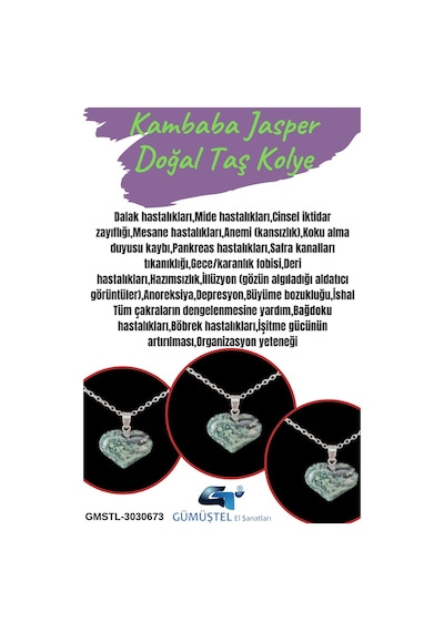 Sertifikalı Jasper Doğal Taş Kolye Kalp Kesim Çok REnkli