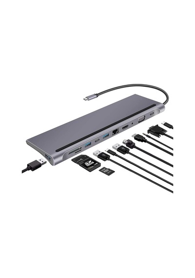 7010 11'i 1 Arada Tip-c Hub Adaptör Usb Tip C - Hdmı Vga Ses Pd Kart Okuyucu Rj45 Ağ Kartı Bağlantı İstasyonu Dönüştürücü Dizüstü Bilgisayar Pc İçin
