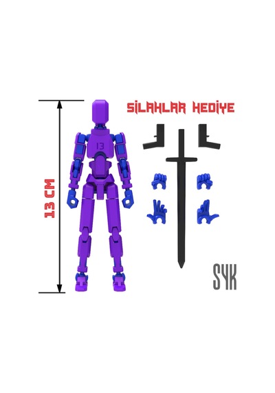 Robot 13 Dummy Mor Mavi Tüm Eklemleri Hareketli Aksiyon Figürü Oyuncak