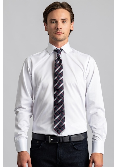 Tudors Modern Slim Fit Düz Saten Erkek Gömlek-22935 Beyaz