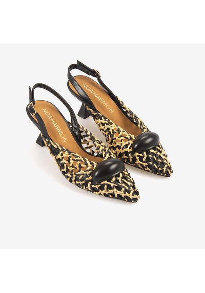 Noa Harmon Kadın Örgü Slingback 5,5cm Sivri Burun Topuklu Ayakkabı 10342 Black-cuero