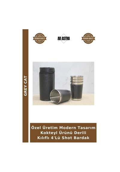 Özel Üretim Modern Tasarım Kokteyl Ürünü Derili Kılıflı 4'lü Shot Bardak