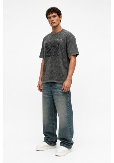 Respire Erkek 22 Nakışlı Yıkamalı Oversize T-shirt Siyah
