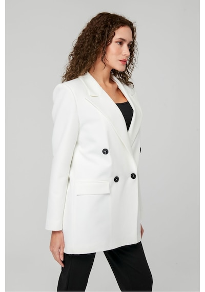 Ekru Regular Astarlı Kruvaze Kapama Dokuma Blazer Ceket 001