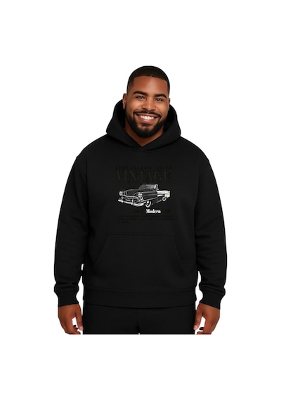 Benroma Vintage Baskılı Büyük Beden Unisex Sweatshırt Siyah
