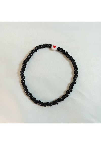 Crystal Atelier Siyah Renkli Boncuklu Kalp Bileklik Siyah
