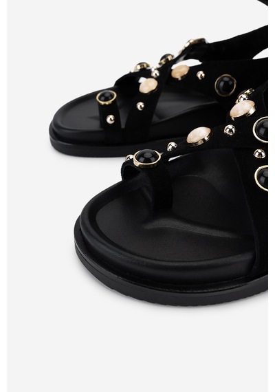 Valmenti Kadın Hakiki Deri Siyah Süet Düz Sandalet 1141 832 Bn Sndlt Y26 Black Suede