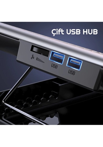 Luve Store Alüminyum Notebook Soğutucu Fanlı 7 Kademeli Laptop Standı 12-17 İnç Çift Usb